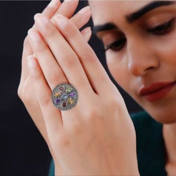 Bali Legacy Multi Gemstone Florel Ring Size 7 - Picture 12 of 14